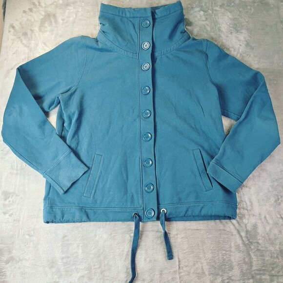 Eddie Bauer Women’s XL Blue Button Front Jacket High Neck Casual Layering Coat - Picture 1 of 11